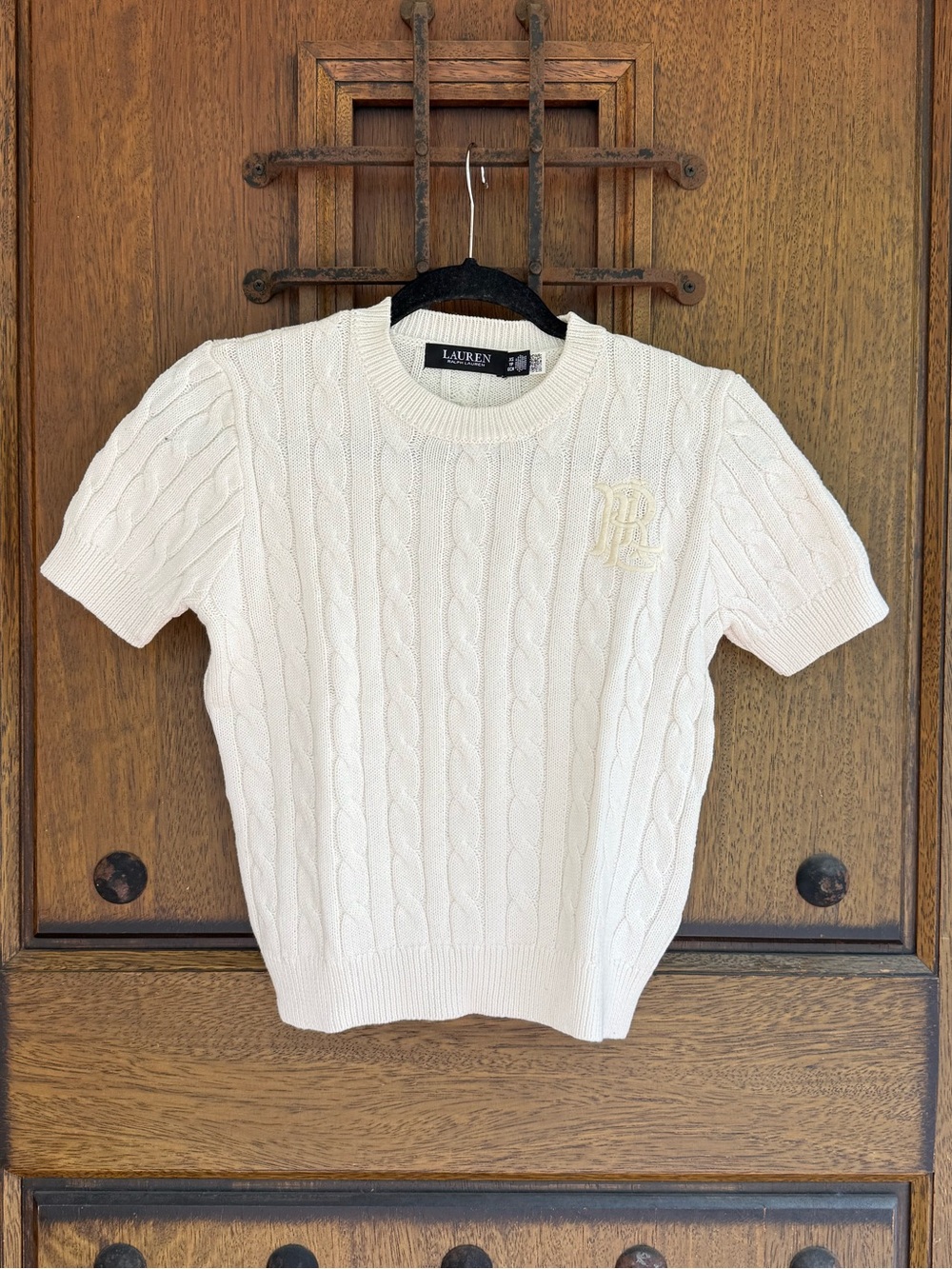 Lauren Ralph Lauren Off White Cable-Knit Short Sleeve Sweater Size XS